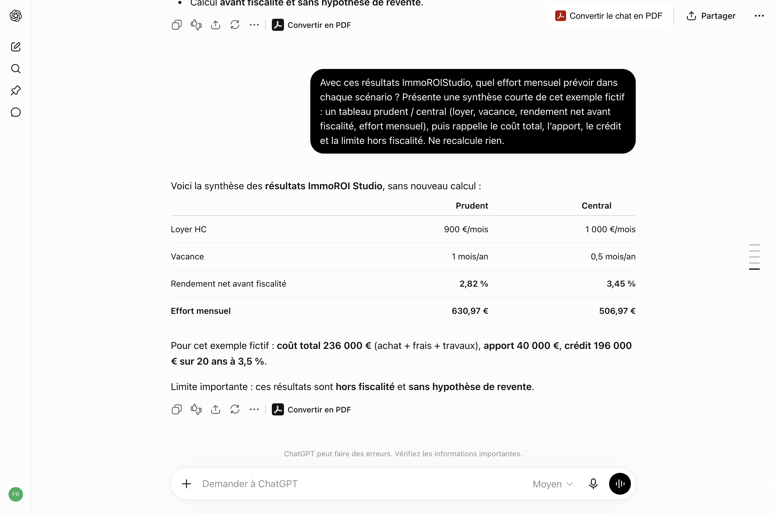 Comparer deux scénarios locatifs calculés avec ImmoROIStudio