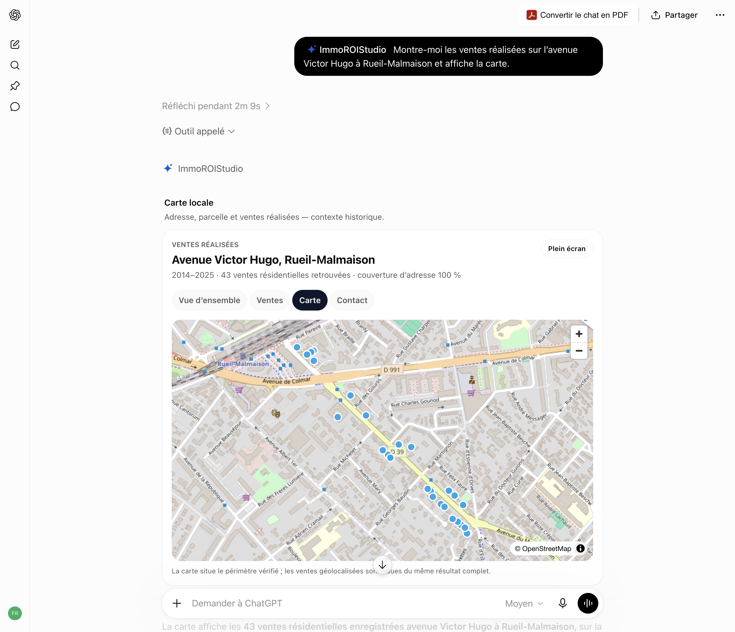 Explorer les ventes passées du quartier dans ChatGPT